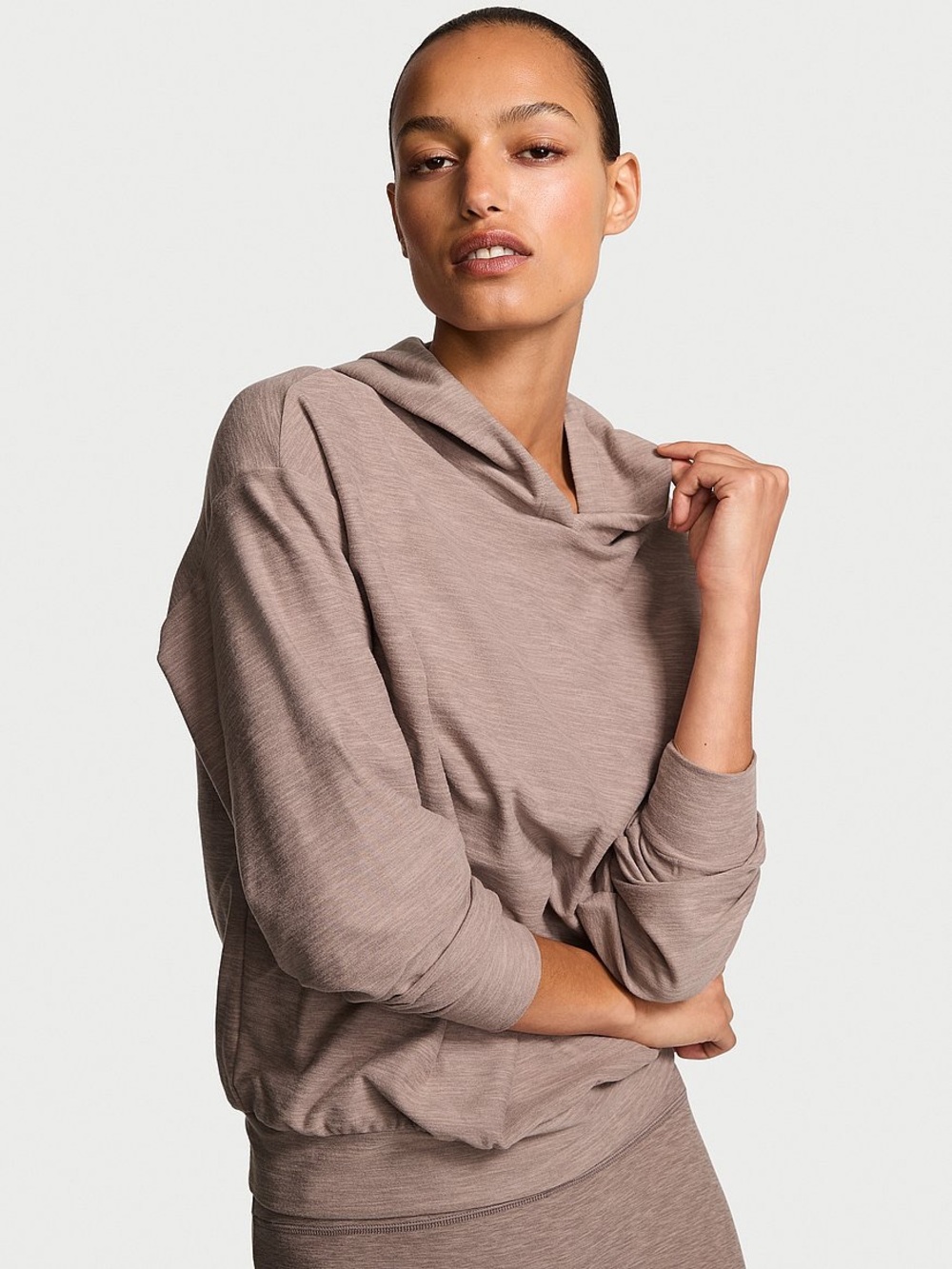 Relaxed Hooded Pullover Sweater in Taupe